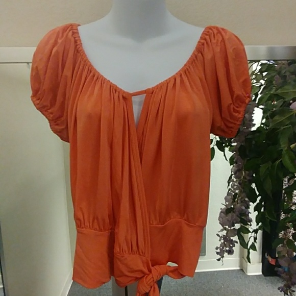 bebe Tops - Bebe Sexy Orange Faux Wrap Top